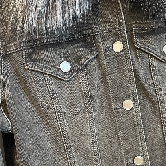 NWOT Michael Kors Black Denim Jean Jacket Faux Fur Collar Removeable, Size M - Picture 5 of 14